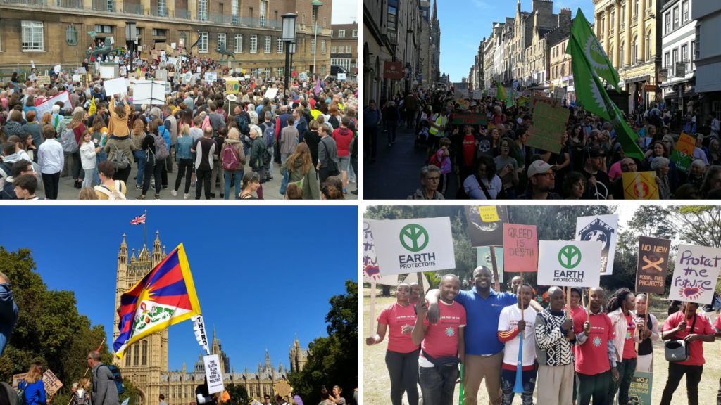 Futurepump staff members photographs at various climate strike events in Kenya and the UK